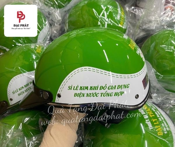 Nón bảo hiểm in logo cửa hàng điện nước - Mẫu nón giả da